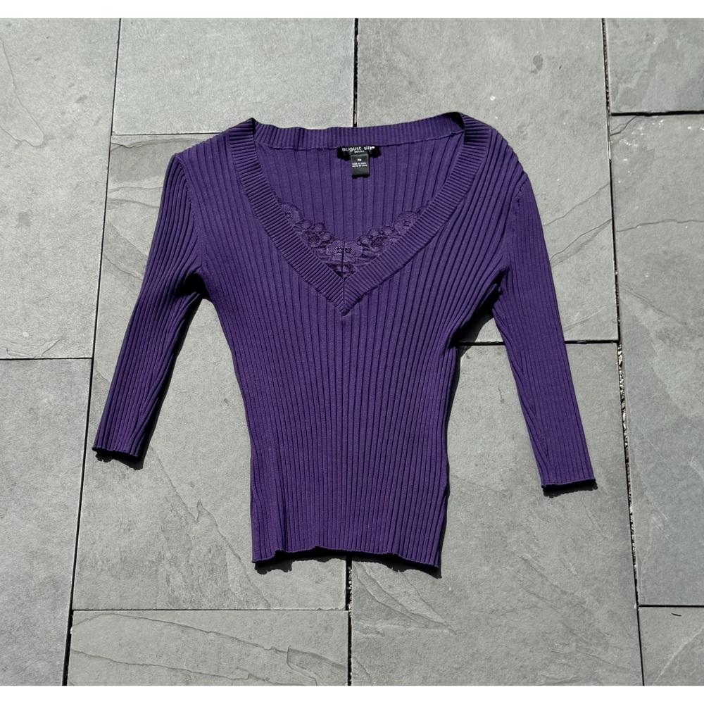 August Silk Purple Rib‎ Knit Sweater Sz Petite Medium